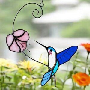 Hummingbird NEW Stained Glass Window Hanging Suncatcher Bird Lovers Flower Decor